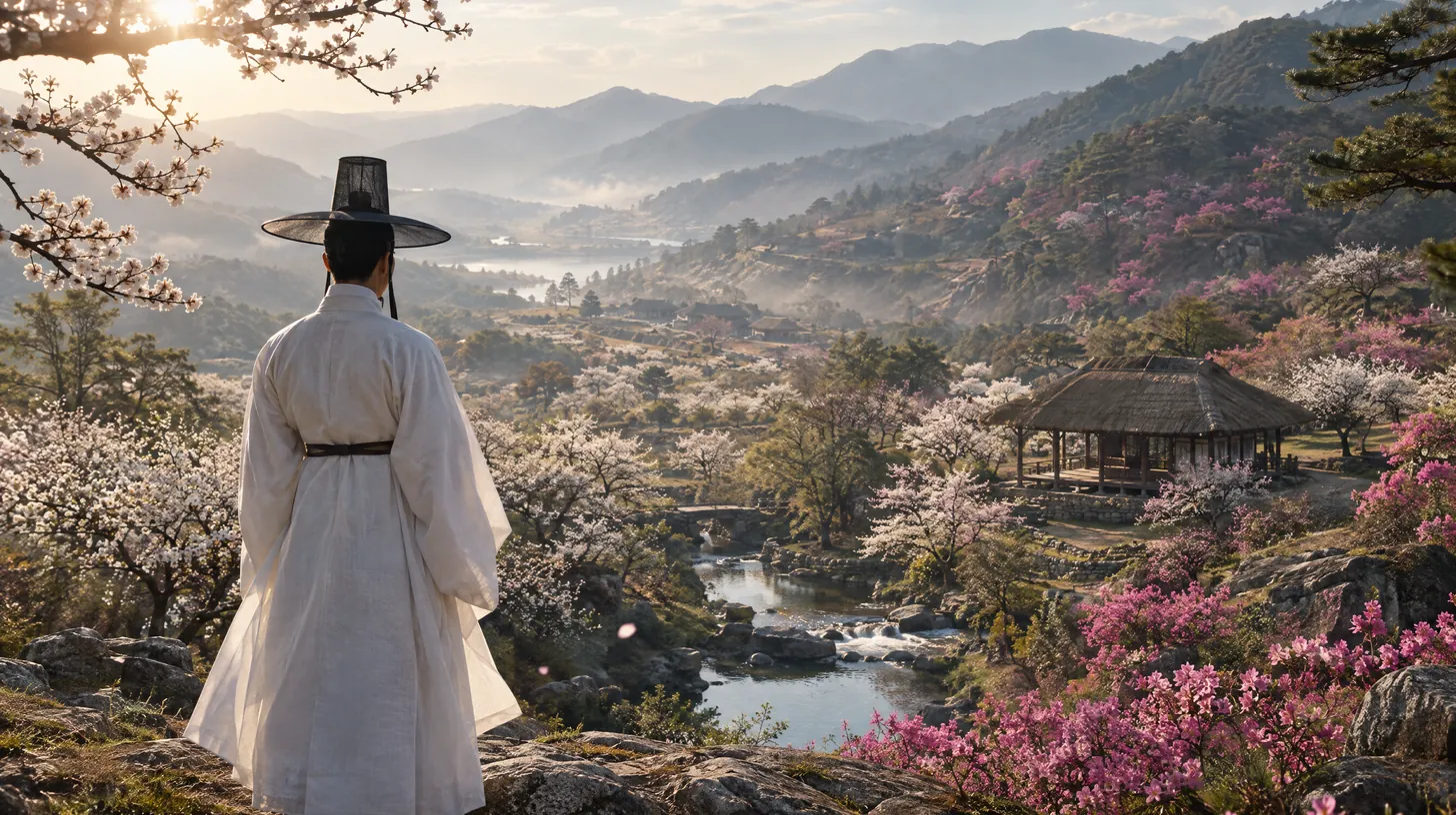 꽃 핀 봄 골짜기를 내려다보는 선비의 뒷모습 — 상춘곡의 봄